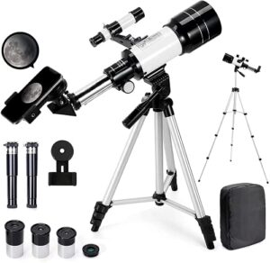 merkmak telescopes for adults astronomy, telescope 70mm aperture 300mm az mount refractor telescope for kids beginners (15x-150x) – telescope with adjustable tripod, phone adapter and backpack
