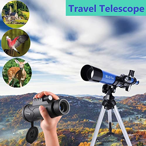 MaxUSee Kids Telescope 400x40mm with Finder Scope for Kids & Beginners + Portable 10X42 HD Monocular with BAK4 Prism FMC Lens for Moon Viewing Bird Watching Wildlife Scenery