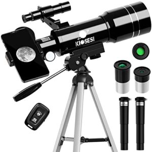 kiosesi telescope for adults & kids, 70mm aperture 400mm refractor telescope (20x-200x) for astronomy beginners, portable telescope with phone adapter & wireless remote, astronomy gifts for kids