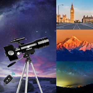 KIOSESI Telescope for Adults & Kids, 70mm Aperture 400mm Refractor Telescope (20X-200X) for Astronomy Beginners, Portable Telescope with Phone Adapter & Wireless Remote, Astronomy Gifts for Kids