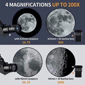 200X High Power Telescope for Astronomy, 400mm Focal 70mm Aperture FMC Refractor Telescopes Full Kit for Kids Adult Beginners