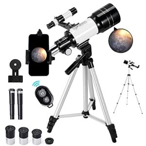telescope for kids &adults &beginners,70mm aperture 300mm az mount with adjustable tripod and fully multi-coated optics, portable astronomy refractor telescope, wireless remote…