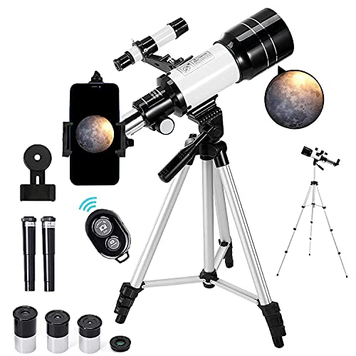 Telescope for Kids &Adults &Beginners,70mm Aperture 300mm AZ Mount with Adjustable Tripod and Fully Multi-Coated Optics, Portable Astronomy Refractor Telescope, Wireless Remote…