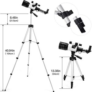 Telescope for Kids &Adults &Beginners,70mm Aperture 300mm AZ Mount with Adjustable Tripod and Fully Multi-Coated Optics, Portable Astronomy Refractor Telescope, Wireless Remote…