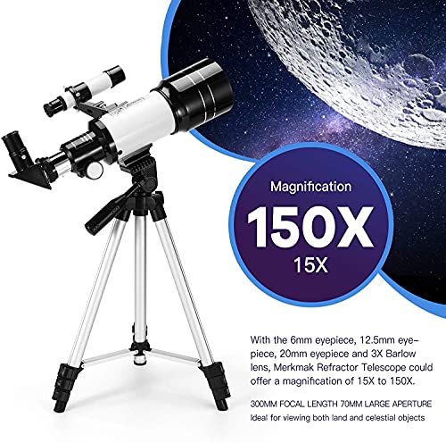 Telescope for Kids &Adults &Beginners,70mm Aperture 300mm AZ Mount with Adjustable Tripod and Fully Multi-Coated Optics, Portable Astronomy Refractor Telescope, Wireless Remote…