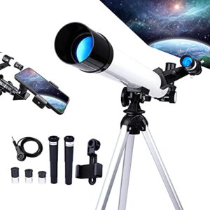 telescopes for adults astronomy, 30x-300x refractor telescope for kids and beginners, 50mm aperture 600mm portable telescope with tripod, phone adapter, shutter remote to view moon and stars