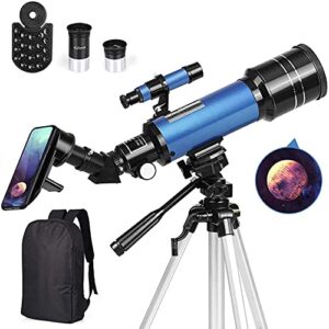 tuword telescope for beginners adults kids, 70mm aperture 400mm az mount astronomical refracting telescope adjustable(17.7-35.4in) portable travel telescopes with backpack, phone adapter