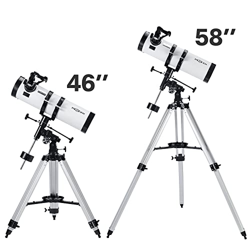 HEXEUM Telescope 130EQ Astronomical Reflector - Manual Equatorial for Adults Astronomy. Comes with 2X Barlow Lens Phone Adapter and Moon Filter & Sun Fliter, Wireless Control, White