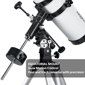 HEXEUM Telescope 130EQ Astronomical Reflector - Manual Equatorial for Adults Astronomy. Comes with 2X Barlow Lens Phone Adapter and Moon Filter & Sun Fliter, Wireless Control, White