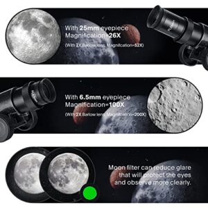 HEXEUM Telescope 130EQ Astronomical Reflector - Manual Equatorial for Adults Astronomy. Comes with 2X Barlow Lens Phone Adapter and Moon Filter & Sun Fliter, Wireless Control, White