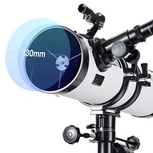 HEXEUM Telescope 130EQ Astronomical Reflector - Manual Equatorial for Adults Astronomy. Comes with 2X Barlow Lens Phone Adapter and Moon Filter & Sun Fliter, Wireless Control, White