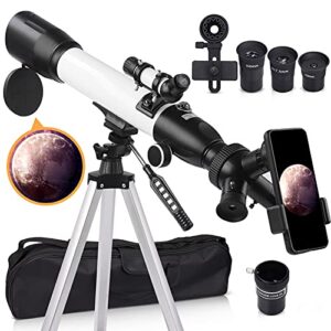 [upgraded] telescope, astronomy telescope for adults, 60mm aperture 500mm az mount astronomical refracting telescope for kids beginners with adjustable tripod, phone adapter, nylon bag