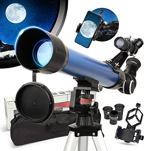 BNISE Telescope for Adults Astronomy 600/50mm Positive Imaging Telescope for Kids and Beginner with 3X Extender and 2 Eyepiece (9mm & 25mm) Refractor with Phone Adapter, Tripod and Carring Bag