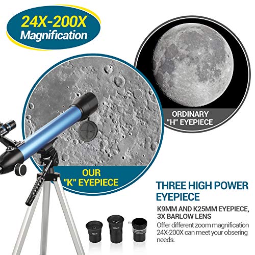 BNISE Telescope for Adults Astronomy 600/50mm Positive Imaging Telescope for Kids and Beginner with 3X Extender and 2 Eyepiece (9mm & 25mm) Refractor with Phone Adapter, Tripod and Carring Bag