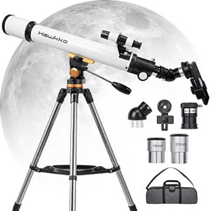 hawkko telescope, telescopes for adults astronomy, 70mm aperture 700mm, 210x magnification, telescope for beginners with finderscope and stainless steel tripod to viewing planets and stars