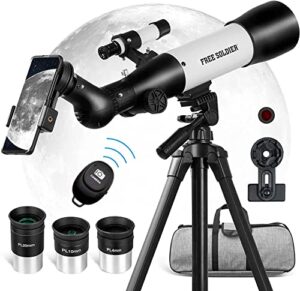 free soldier telescope for adults astronomy – 70mm aperture 500mm focus length astronomical refractor telescope for kids beginners with 3 plossl eyepieces phone adapter and carry bag