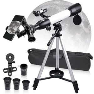 uscamel telescope for kids adults astronomy beginners, 60mm aperture and 500mm focal length, protable travel refractor telescope with rotatable eyepiece, az mount tripod, phone adapter, carrying bag