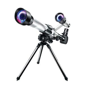 astronomy telescope for kids adults beginners,50mm aperture astronomical telescope refractor tripod finder for camping and stargazing,observe moon and planet in the wild, best telescope gift (silver)