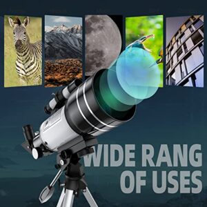 Telescope for Kids & Adults, 70mm Aperture Refractor Telescopes for Astronomy Beginners, Portable Travel Telescope with Phone Adapter & Wireless Remote, Astronomy Gifts for Kids