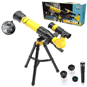 timisea telescope for kids & beginners, for a young astronomer,portable refractor telescope with tabletop tripod and 3 eyepieces, explore moon space, watch night-sky (yellow)