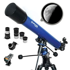 meade instruments – polaris 90mm aperture, portable backyard refracting astronomy telescope for beginners –stable german equatorial (gem) manual mount – accessories included – outdoors family fun