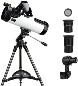 telescope 114az newtonian reflector telescope for astronomy adults, great astronomy gift for kids adults, comes with cellphone adapter & 1.25 inch 13% t moon filter