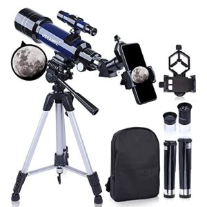 telescopes for astronomy adults, 70mm aperture 400mm focal length refractor telescope for beginners kids, portable telescope with backpack tripod phone adapter