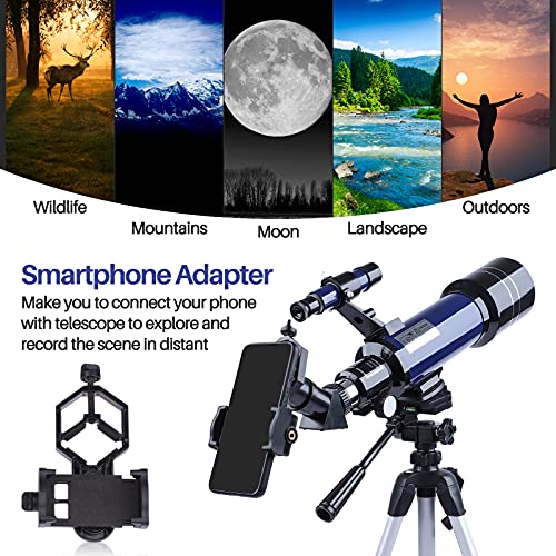 Telescopes for Astronomy Adults, 70mm Aperture 400mm Focal Length Refractor Telescope for Beginners Kids, Portable Telescope with Backpack Tripod Phone Adapter