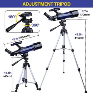 Telescopes for Astronomy Adults, 70mm Aperture 400mm Focal Length Refractor Telescope for Beginners Kids, Portable Telescope with Backpack Tripod Phone Adapter