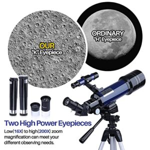 Telescopes for Astronomy Adults, 70mm Aperture 400mm Focal Length Refractor Telescope for Beginners Kids, Portable Telescope with Backpack Tripod Phone Adapter