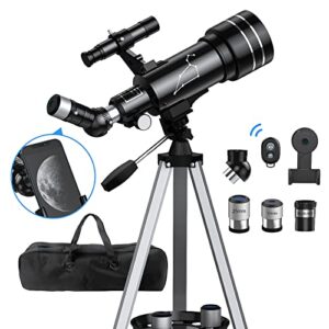 telescope 70mm aperture 400mm – for adults & kids, refracting portable telescopes for adults astronomy beginners telescope with tripod, phone adapter, wireless remote, carrying bag black