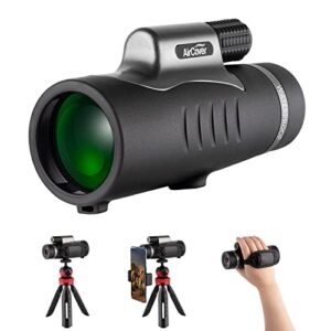 aircover 10×42 hd monocular telescope, bak-4 prism waterproof & fogproof monocular with hand strap, tripod, phone adapter – scope for wildlife bird watching shooting hunting camping travel scenery