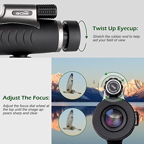 Aircover 10x42 HD Monocular Telescope, BAK-4 Prism Waterproof & Fogproof Monocular with Hand Strap, Tripod, Phone Adapter - Scope for Wildlife Bird Watching Shooting Hunting Camping Travel Scenery