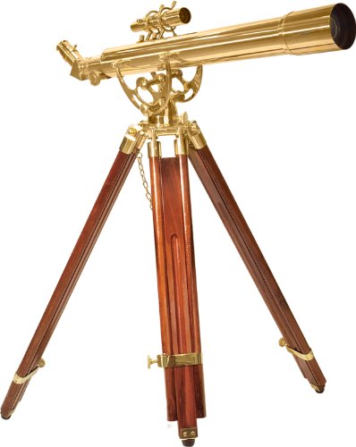 BARSKA Anchormaster 28x60m Brass Refractor Telescope w/ Mahogany Floor Tripod