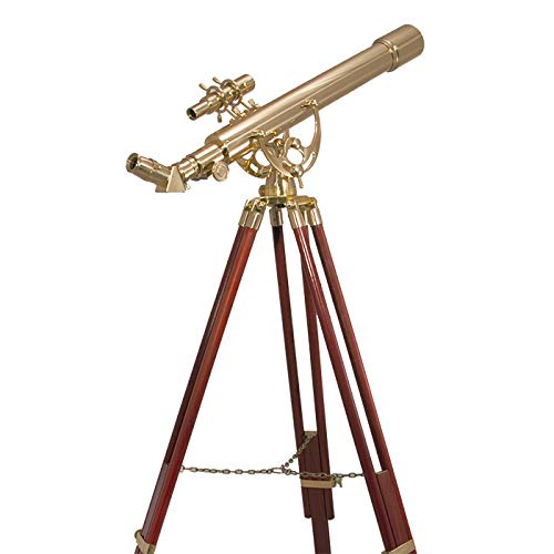 BARSKA Anchormaster 28x60m Brass Refractor Telescope w/ Mahogany Floor Tripod