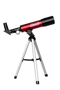 coleman 360×50 refractor telescope kit with heavy-duty carrying case, c36050 – crimson red