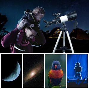 Telescope for Adults Kids Beginners, 3 Rotatable Eyepieces 80mm Aperture HD Refractor Telescope for Astronomy, 16~44X High Magnification, with Phone Photo Adapter, Carry Bag