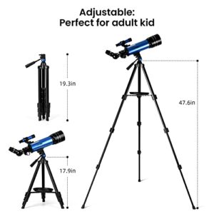 Telescope for Beginners,70mm Aperture 400mm AZ Mount Photography Tripod 17.9-47.6In Astronomical Refracting Telescope for Adults Kids, Portable Travel Telescope with Backpack Phone Adapter