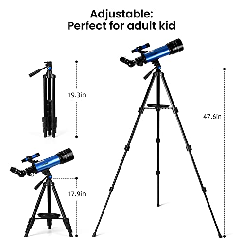 Telescope for Beginners,70mm Aperture 400mm AZ Mount Photography Tripod 17.9-47.6In Astronomical Refracting Telescope for Adults Kids, Portable Travel Telescope with Backpack Phone Adapter