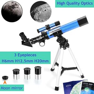 MaxUSee Kids Telescope 400x40mm with Tripod & Finder Scope, Portable Telescope for Kids & Beginners, Travel Telescope with 3 Magnification Eyepieces and Moon Mirror
