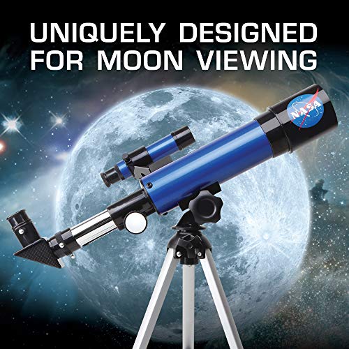 NASA Lunar Telescope for Kids – Capable of 90x Magnification, Includes Two Eyepieces, Tabletop Tripod, Finder Scope, and Full-Color Learning Guide, The Perfect STEM Gift for a Young Astronomer