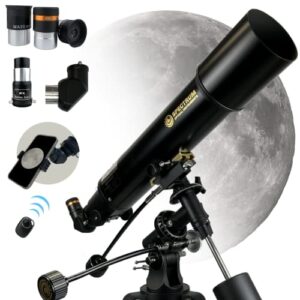 polarlink 102eq (4inch) refractor telescope 102mm aperture 660mm focal length manual german equatorial telescope with slow motion control with smartphone adapter and remote shutter
