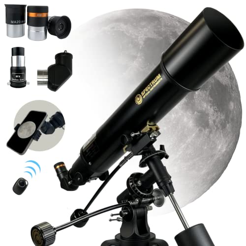 PolarLink 102EQ (4inch) Refractor Telescope 102mm Aperture 660mm Focal Length Manual German Equatorial Telescope with Slow Motion Control with Smartphone Adapter and Remote Shutter