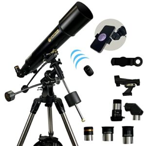 PolarLink 102EQ (4inch) Refractor Telescope 102mm Aperture 660mm Focal Length Manual German Equatorial Telescope with Slow Motion Control with Smartphone Adapter and Remote Shutter