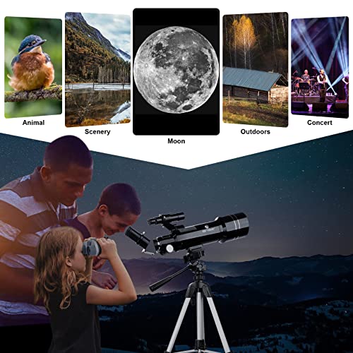 BNISE 70mm Portable Refractor Telescope & HD Binoculars, Fully Coated Glass Optics, Ideal Telescope for Kids Beginners, with Adjustable Tripod Smartphone Adapter Moon Filter and Carry Bag