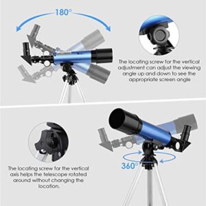 Updated Telescope, Portable Telescope for Astronomy Beginners Kids Adults Refractor Travel Telescope 90x Magnification with Tabletop Tripod 2 Eyepieces, Astronomy Gifts for Kids