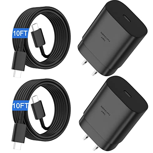 Samsung S23 S22 Charger Fast Charging,25W USB C Super Fast Charger Type C Wall Charger Block & Android Phone Cable 10ft for Samsung Galaxy S23 S22 Ultra Plus, S20/S21Ultra, Note20, Z Fold/Flip,2 Pack