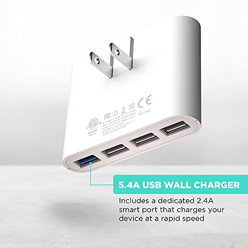 iHome Slim USB Wall Charger: AC Pro Multiport USB Charger, USB Plug Adapter & Phone Charging Block, 4 USB Plugs for Wall Outlet, Flat 4 Port USB Charger & USB Wall Adapter