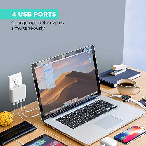 iHome Slim USB Wall Charger: AC Pro Multiport USB Charger, USB Plug Adapter & Phone Charging Block, 4 USB Plugs for Wall Outlet, Flat 4 Port USB Charger & USB Wall Adapter