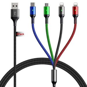 multi charger cable [2pack 6ft] multi charging cable adapter 4 in 1 multi fast charging cord multi usb cable with ip/micro usb/type c port for cell phones/ip/samsung galaxy/huawei/lg/sony/htc/ps,more